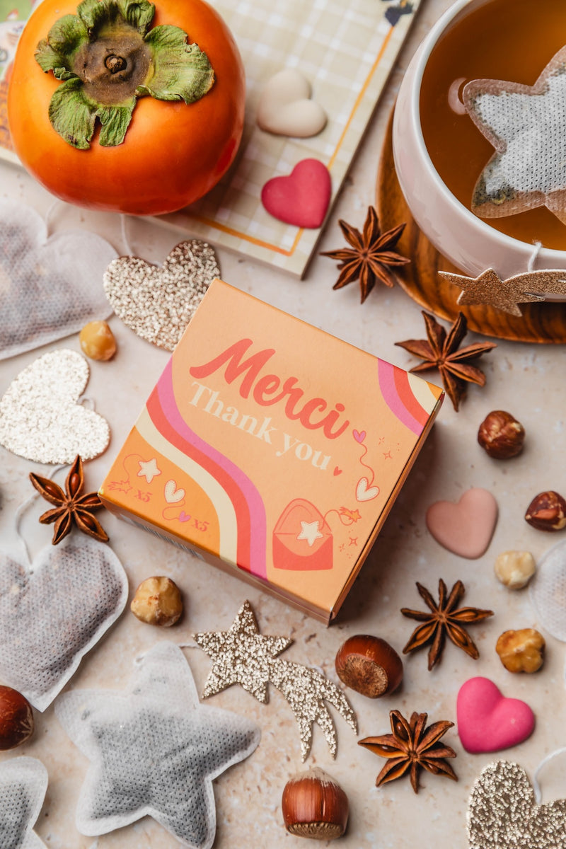 Mini Coffret MERCI – 10 sachets de thé originaux en forme de cœur & étoile